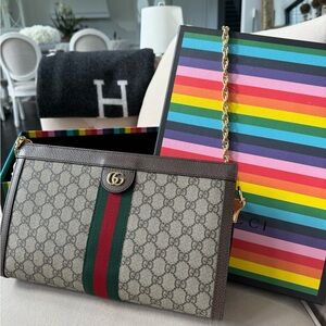 Gucci Ophidia Chain Shoulder Bag GG Coated Canvas